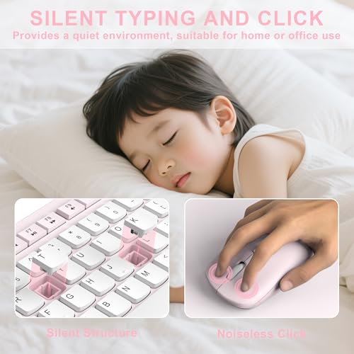 Image of Wireless Keyboard and Mouse Combo, Full-Sized Quiet Wireless Keyboard and Adjustable DPI Mouse, 2.4GHz USB Receiver, Keyboard and Mouse for PC, Windows, Desktop, Laptop (Pink and White-B)