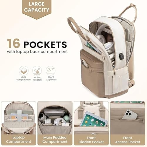 Image of MOCA Women's Minimal Laptop Backpack | Stylish Office & Travel Bag with USB Charging Port | Lightweight, Multi-Pocket, Fits 15.6 inch Laptop