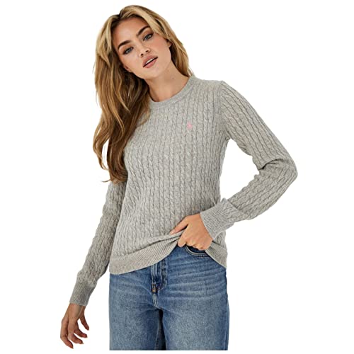Jack Wills Womens Tinsbury Merino Wool Cable Knitted Jumper Grey Marl M