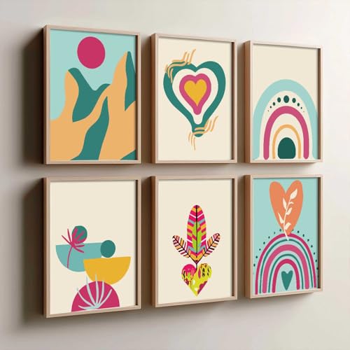 Image of kotart Minimal Boho Framed Wall Art Paintings with Frame for Home Decor - Painting for Wall Decoration Living Room Bedroom Office Room Decor- Pack of 6 (13x17, wall painting)
