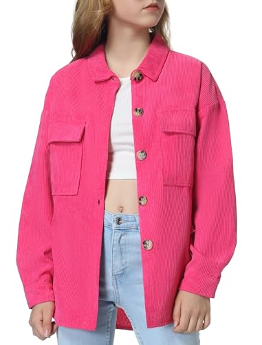 Mebius Girls Shacket Jacket Long Sleeve Plaid/Corduroy Color Block Button Down Casual Collared Shirt with Pocket