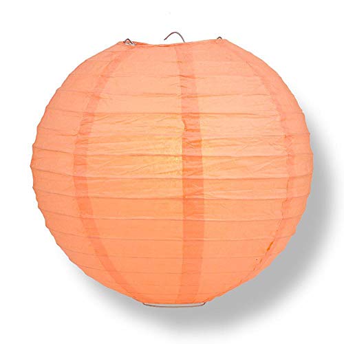 Image of Quasimoon PaperLanternStore Decorative Paper Lantern - (Single, 24-Inch, Peach Orange, Even Ribbing) Round Paper Lantern - Ideal Wedding and Party Decor or Home Accent, Lighting Optional