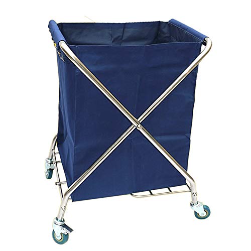 DFEDHF Hand Trucks Heavy-Duty Folding Laundrys Sorter Cart Hotel Trolley, Laundry Hamper on Rolling Wheels with Removable Bags/Brown(Blue)