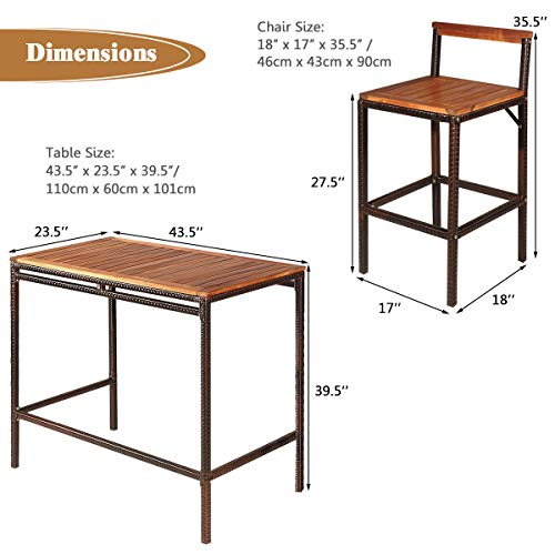 Tangkula-3-PCS-Patio-Bar-Table-Set-Outdoor-Rattan-Bar-Set-Bistro-Set-with-Acacia-Wood-Top-Wood-Table-Set-with-2-Bar-Chairs-for-Dining-Room-Backyard-Patio-and-Balcony Tangkula 3 PCS Patio Bar Table Set Outdoor Rattan Bar Set Bistro Set with Acacia Wood Top Wood Table Set with 2 Bar Chairs for Dining Room Backyard Patio and Balcony