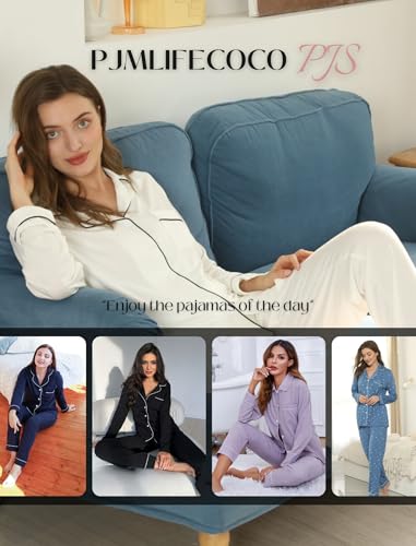 Image of Pjmlifecoco Pajamas Set Long Sleeve Womens Button Down Sleepwear Two Piece Nightwear Soft Pj Lounge Sets S-XXL