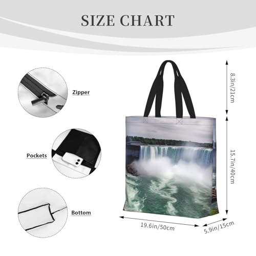 Niagara Falls Large Tote Bag Portable Shopping Handbags With Zipper Inner Pocket Reusable Waterproof Beach Grocery Bag For Women Shopping Travel Work4