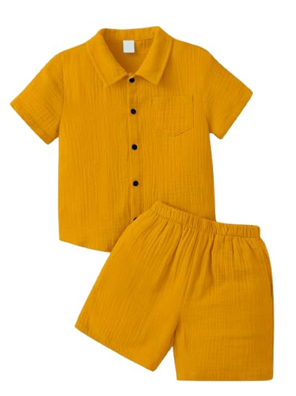 Kids Boy’s Printed Cotton Blend Short Sleeve Regular Wear Shirt & Shorts Set