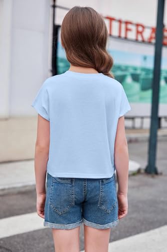 Image of Arshiner Girls Shirt Crop Tops Short Sleeve Summer Drop Shoulder Batwing Sleeve Crewneck Loose T Shirt Tee
