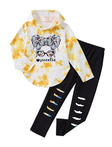 Image of Girls Clothes Cool Girl Print Tie Dye Hoodie Pullover Sweatshirts Leggings Teen Girl Clothes 6-14 Years