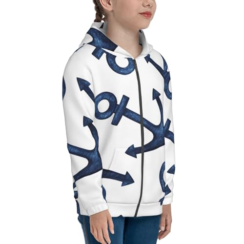 Navy Blue Anchor Kid Hoodies Boys Zip Up Sweatshirts Girls Pullover with Pocket4