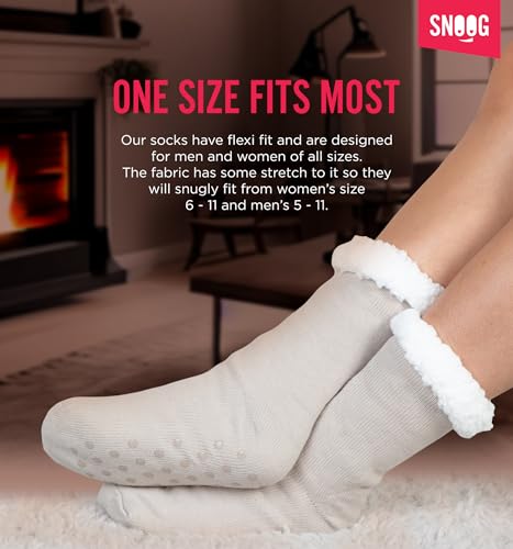 Image of SNOOG Fleece Lined Cozy Slipper Socks with Grippers - Non Slip Fuzzy Cabin Socks