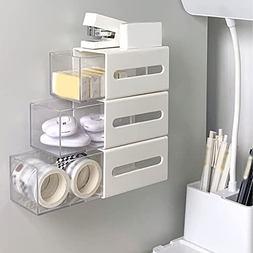 Storage Drawers, 2Pcs Wall Mount Storage Drawers Plastic Organizer Not Punch Storage Box for Bathroom Home Office Small Items