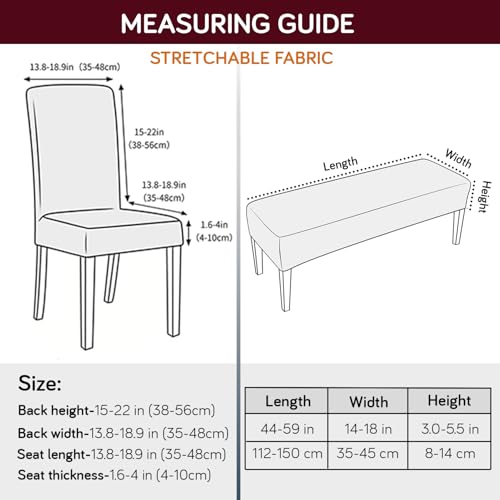 Image of HOKIPO 'SereneSolids' 140 GSM Polyester Blend Cover Set for 4 Dining Chairs + 1 Dining Bench, Burgundy (AR-6282-BRGN)