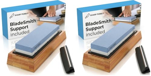 Image of Sharp Pebble Premium Whetstone Knife Sharpening System - 1000 /6000 Grit Whetstone Knife Sharpener & Honing Kit with Angle Guide & Non-Slip Bamboo Base - Guided Beginner Instructions (Pack of 2)