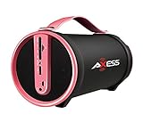 Axess SPBT1033-PNK Portable Bluetooth Indoor/Outdoor 2.1 Hi-Fi Cylinder Loud Speaker with SD Card, AUX and FM Inputs, 4' Sub In Pink Color