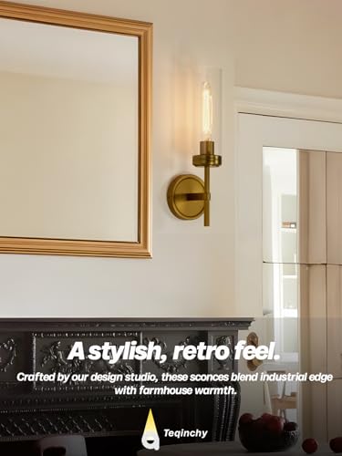 Image of Modern Wall Sconces Set of Two Brass Gold Bathroom Vanity Light with Handblown Clear Glass Hardwired Wall Sconce Light for Bathroom Mirror Bedroom Livingroom Hallway Indoor