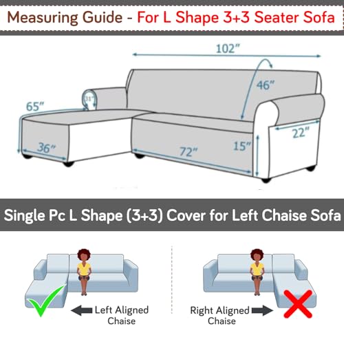 Image of HOKIPO 'Elira Series' Printed Quilted One-Piece L Shape 6 Seater (3+3) Sofa Cover Mat with Left Chaise | Anti-Slip Backing & SecureFit Belt, Snow White Black Geometry (AR-5375-C9)