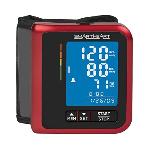 SmartHeart Blood Pressure Monitor | D-Ring Wrist Cuff | Advanced Inflation Technology | Rechargeable | 2-Person Memory Cover