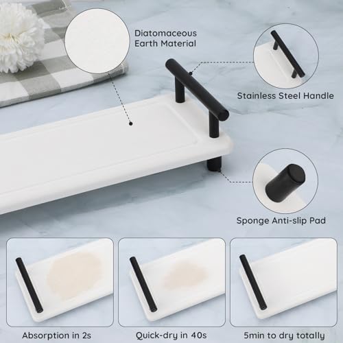 Image of Segbeauty 12x4in Instant Drying Stone Sink Tray, Water Absorbent Diatomaceous Earth Tray with Coasters, Quick Dry Stone Vanity Trays Bathroom Sink Organizer Countertop Sink Caddy for Soap Dispenser