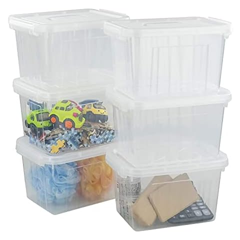 Vcansay 6 L Clear Small Plastic Storage Box, Latch Storage Bins, 6 Packs, F Cover