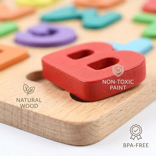 Image of GITGRNTH 3 in 1 Wooden Puzzles for Toddlers | Educational Board Game ABCD Alphabets, Numbers & Shapes Puzzles -Puzzle Toys for 2 Years Old Boys & Girls, Preschoolers - Educational Toys