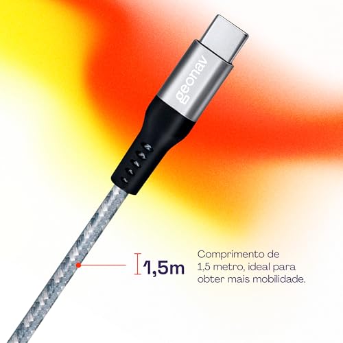 Geonav Cabo USB-C (tipo C) para USB, carregamento rápido, nylon trançado, 1,5MT, UCC06, Cinza/Branco