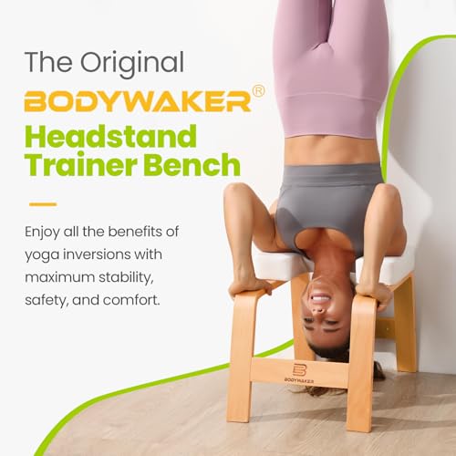 Image of Yoga Headstand Bench, Stand Yoga Chair for Balance Training, Core Strength Building, Upside Down Chair for Relaxation, Handstand Trainer Inversion Chair for Home Gym (Wood White)