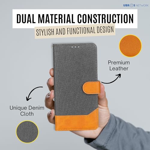 Image of Samsung A32 5G Flip Back Cover Case | Denim Fabric | Eco-Friendly Leather | Magnetic Closure | Shockproof Stylish Mobile Flip Cover for Samsung A32 5G (Grey)