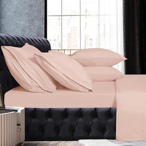 Image of Mocassi Twin XL Sheet Set - Luxury Hotel 1800 Premier Bedding Sheets & Pillowcases - Ultra Soft Breathable & Cooling Bed Sheets - Deep Pocket - Wrinkle Resistant - 4 Piece Set - Twin XL, Blush Pink
