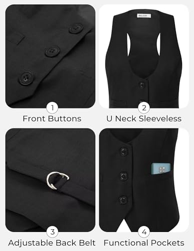 GRACE KARIN Vest for Women Vintage V-Neck Racer Back Waistcoat Slim Fit Button Down Business Vest Suit(S,Black)