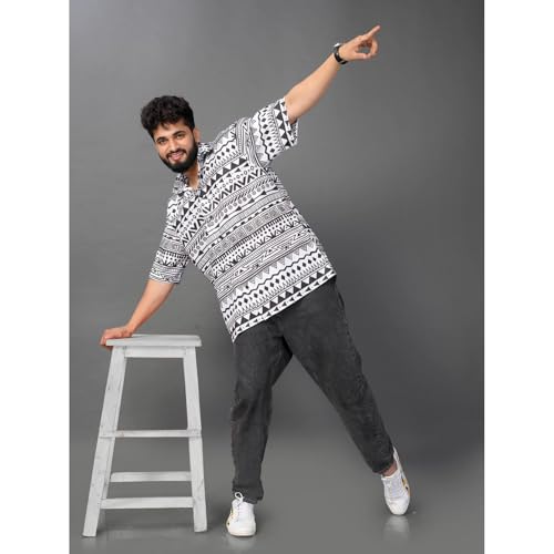 Image of BROWN CULTURE Men's Cotton Blend Abstract Print Shirt with Spread Collared Half Sleeves Standard Length and Button Down Closure Type | Shirt for Man