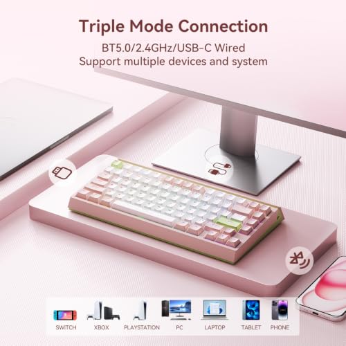 Image of AUSDOM U75 Silent Wireless Mechanical Keyboard, Hot Swappable 75% Creamy Gaming Keyboard with 2.4GHz /USB-C /BT5.0,Shine Through PBT Keycaps, RGB Backlit Custom Keyboards for Win /Mac /PC (Silent Version)