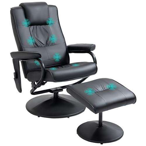HOMCOM Sedia elettrica reclinabile per massaggio e relax con poggiapiedi rivestimento sintetico Nero