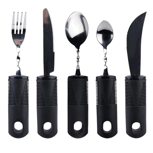 5-Teiliges Parkinson Besteck, Adaptive Utensilien, Adaptives Besteck Set Besteck Fuer Parkinson Mit Dickem Griff, Biegsames Besteck Biegbar Für...