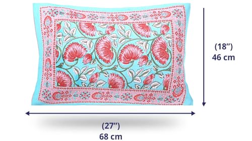 Image of ElanorHomes 180 TC Pure Cotton Pillow Covers Set of 2, Bedroom Pillows with Zip Closure, Soft Smooth Cool Breathable Pillowcases for Home (Turquoise Glow)