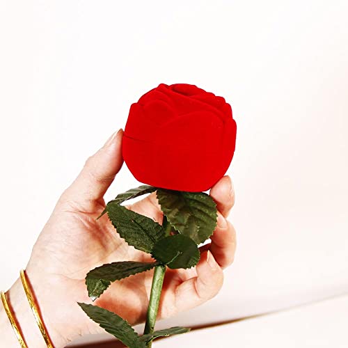 Taohuajiang Larger Size Rose Ring Box Red Velvet Fancy And Creative Floral Engagement Ring Box For Proposal Ring Ceremony Wedding Anniversary Valentine's Day Gift Girls Gift Jewelry Box Dia.2.4" #TOP5