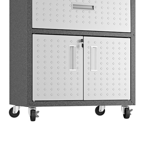 Image of Manhattan Comfort Fortress Collection Modern Designed Mobile Storage Garage Cabinet Great For Tools and Supplies, Stainless Steel