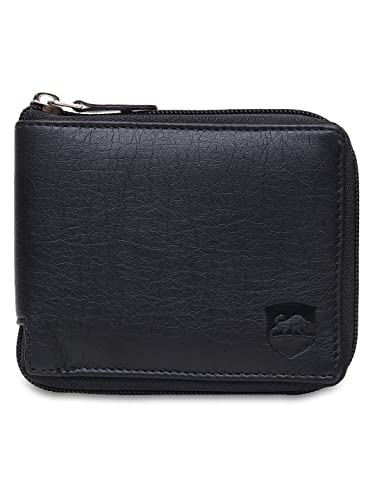 Image of SAMTROH Unisex Black Zipper Round Chain PU Leather Wallet | 3 Card Slots, 2 Currency Compartments, 2 Secret Compartments & Coin Pocket | Stylish Wallet with Card Holder for Men and Women