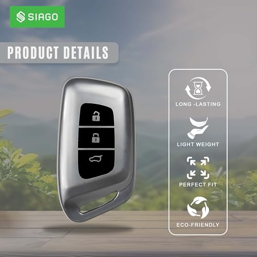 Image of SIAGO TPU Key Cover and Round Key Chain Compatible with MG Hector | Windsor EV 3 Button Flip Key (Grey)