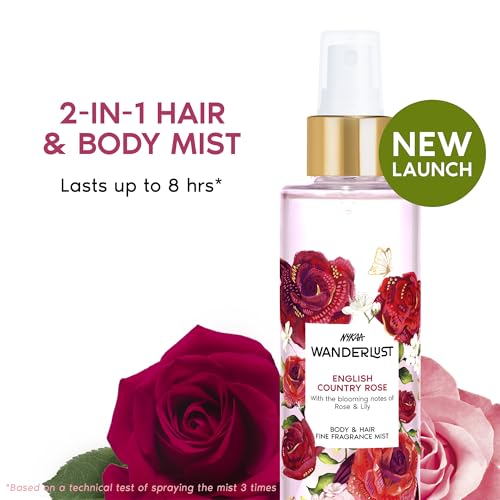 Image of Nykaa Wanderlust English Country Rose Body & Hair Fine Fragrance I | Perfume Mist for Women - 200 ml I Rose & fresh Lilly | | Long-Lasting, Travel‐Friendly, Vegan,Paraben‐Free, IFRA Certified