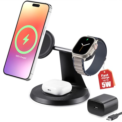 3 in 1 Wireless Charging Station for Apple Device: Fast Charging Station for iPhone and Watch with...