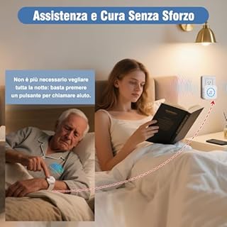 ChunHee Pulsante Allarme Anziani Braccialetto Allarme senza fili per Anziani,Campanello Emergenza Anziani, 1 Trasmittitore + 1 Ricevitore + 1 Braccialetto