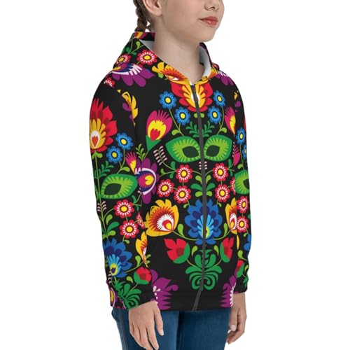 Traditional Floral Polish Kid Hoodies Boys Zip Up Sweatshirts Girls Pullover with Pocket4
