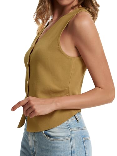 Image of Sweater Vest Women Dressy Button Up Knit Sleeveless Tank Tops Work Business Casual Outfits Summer