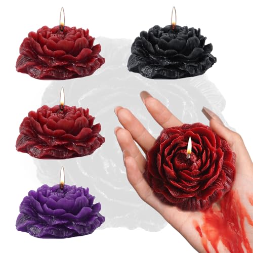 WEILAOK Lot de 4 bougies à basse température, romantiques roses, cire de soja main-faite, noyaux coton sans fumée, rouge, violet, noir