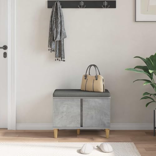 Banco de pasillo gris 60cm con cojín y gran almacenaje de madera 4