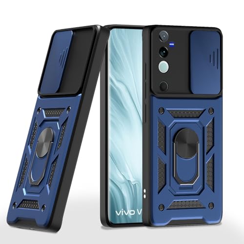 Image of Pikkme D10 Tough Armor Bumper Case | 360 Protection Case | Sliding Camera Shield Cover & Ring Holder Stand Back Cover for Vivo V40 5G / V40 Pro 5G / T3 Ultra 5G (Blue)