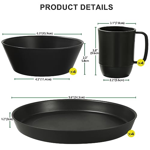 Shopwithgreen Wheat Straw Dinnerware Sets, 12 PCS Microwave Unbreakable Plates and Bowls Sets, Reusable Lightweight Tableware Dinner Dishes, Bowls, Cups, Dishes for Camping, Kitchen, RV - Thumbnail 2