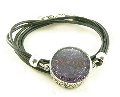 LKS Originals Orgone Energy Reversible Pendant Necklace in Silver with Amethyst & Leather