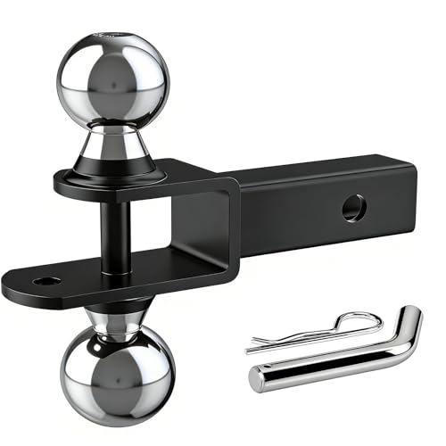 Upgraded 4-in-1 ATV/UTV Trailer Hitch with 2-Inch Receiver Tube Multi-Purpose Tow Adapter 1-7/8-Inch & 2-Inch Dual Ball Mount Includes Pin & Clip MAX 6 000 LB GTW Matte Black